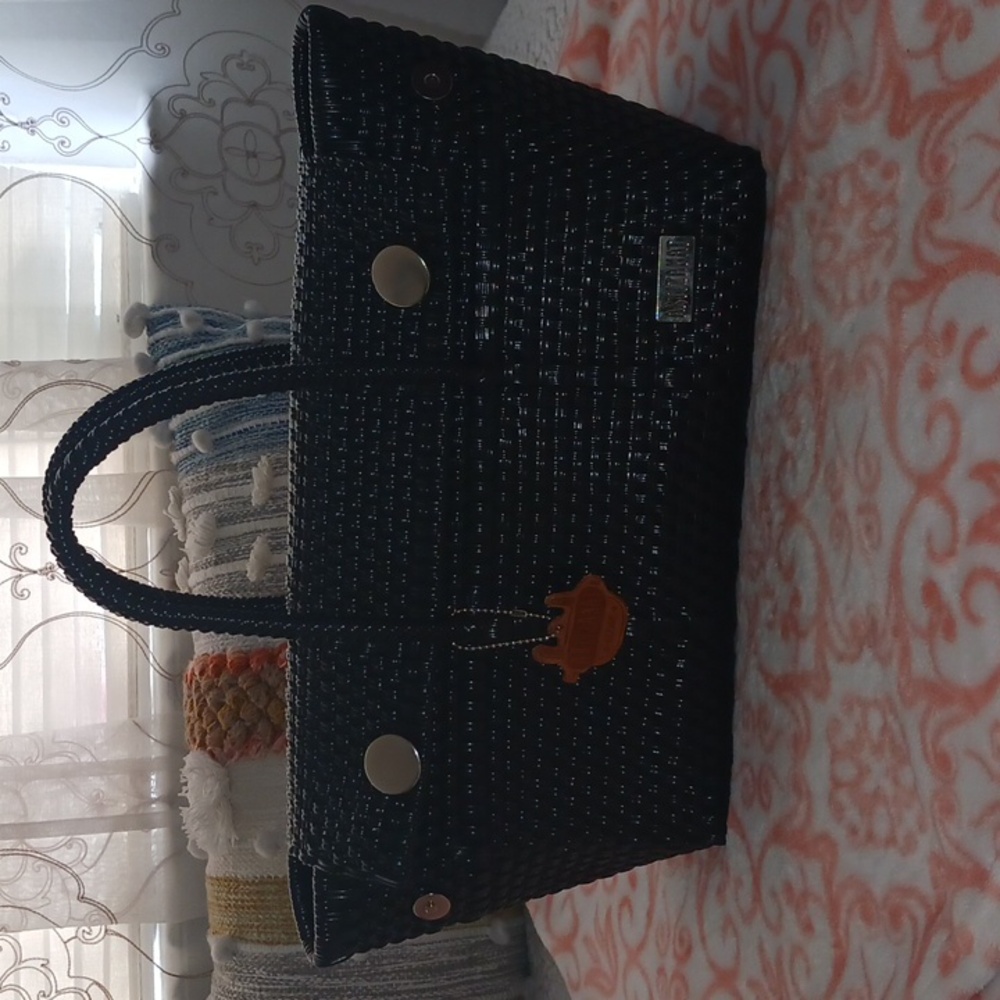 Black Plastic Basket Weave Handbag